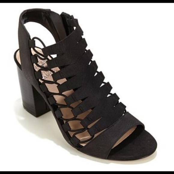 Vince Camuto Briaz black leather sandal Block heel scrappy stretch sandal 11 - Picture 7 of 8